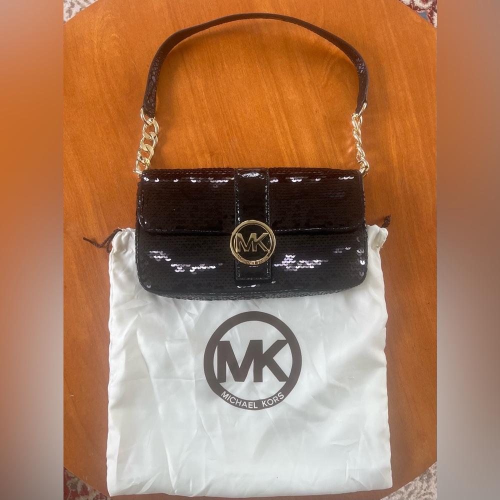 Michael Kors Black Sequin Shoulder Bag with Gold Hardware